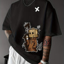 Men’s Summer Graphic Tee – Robot & Cupcake Design, Loose Fit