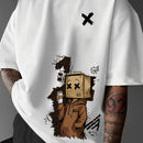 Men’s Summer Graphic Tee – Robot & Cupcake Design, Loose Fit