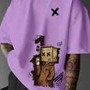 Men’s Summer Graphic Tee – Robot & Cupcake Design, Loose Fit