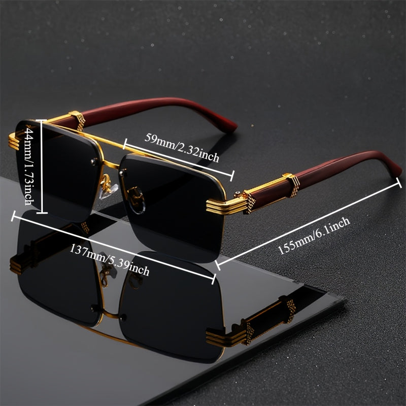 Men’s Semi-Rimless Wood Grain Glasses – Elegant & Lightweight