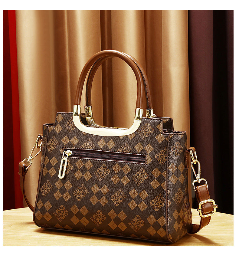 Elegant Women’s Handbag – Brown & Black with Gold Details