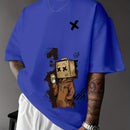 Men’s Summer Graphic Tee – Robot & Cupcake Design, Loose Fit