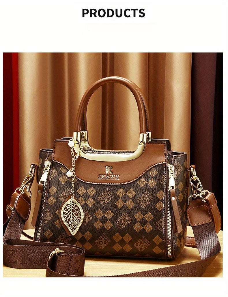 Elegant Women’s Handbag – Brown & Black with Gold Details