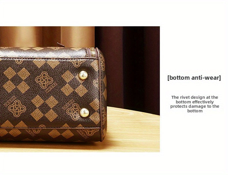 Elegant Women’s Handbag – Brown & Black with Gold Details