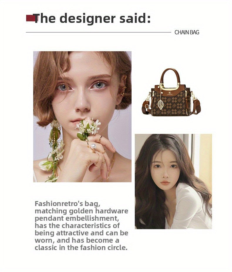 Elegant Women’s Handbag – Brown & Black with Gold Details