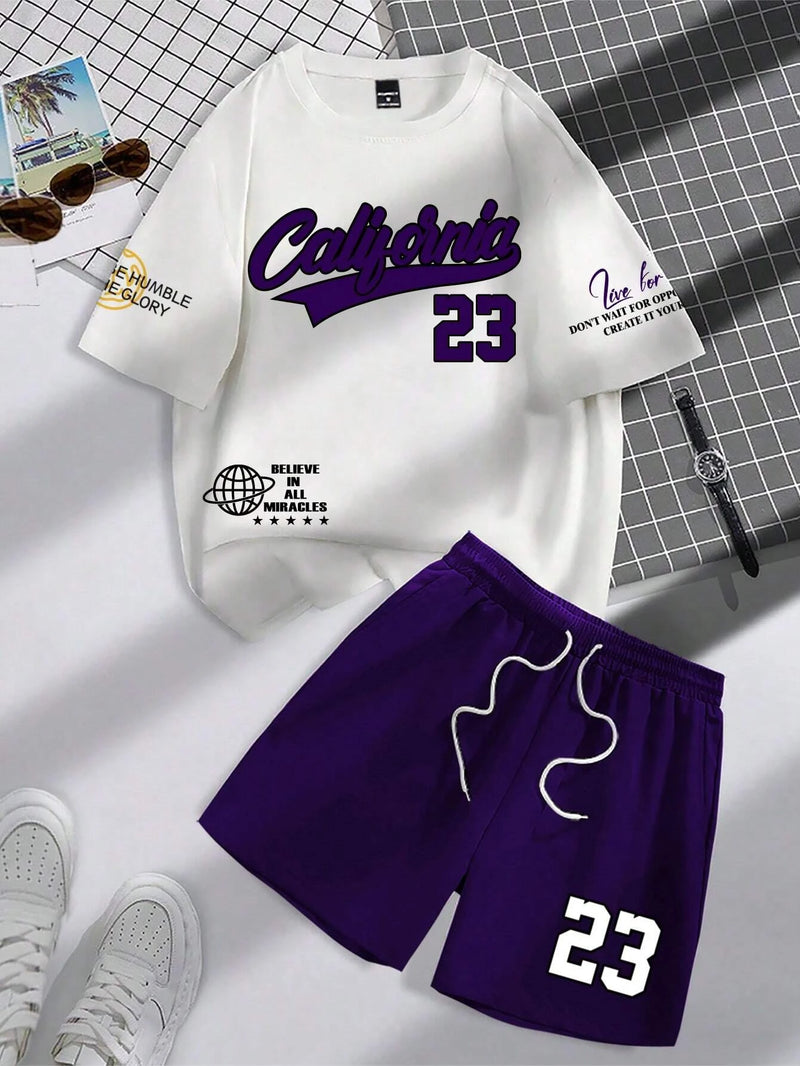 Men’s Fashion Summer 2-Piece – Personalized Print Tee & Shorts