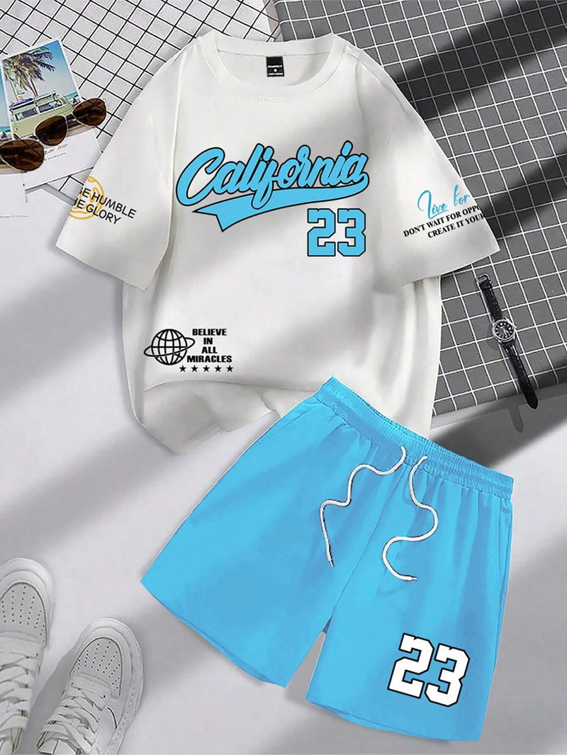 Men’s Fashion Summer 2-Piece – Personalized Print Tee & Shorts