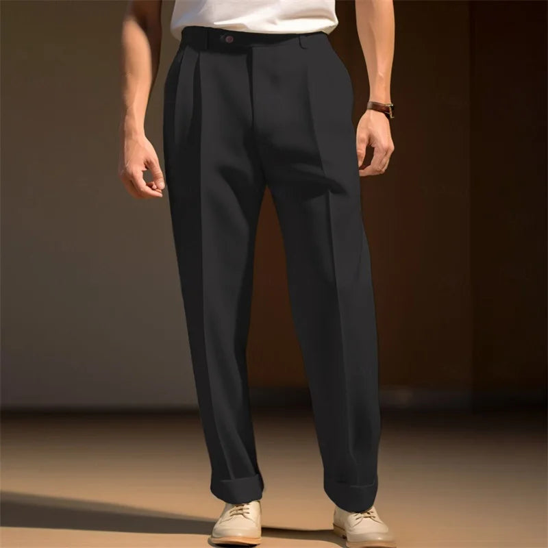Men’s Formal Trousers – Hemmed Bottoms, Solid Color