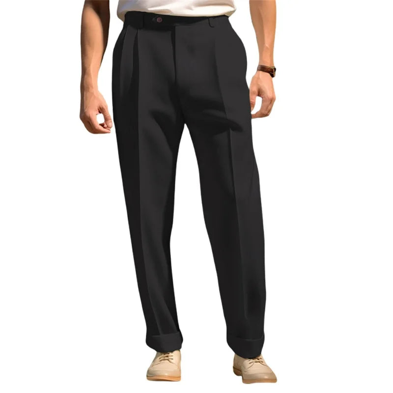 Men’s Formal Trousers – Hemmed Bottoms, Solid Color