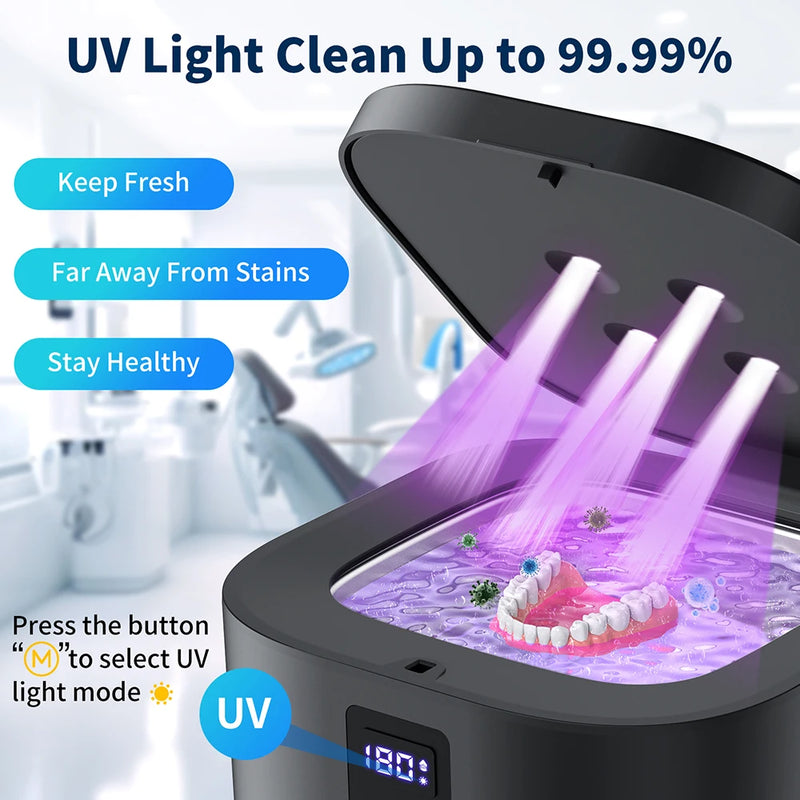 KUNPHY Ultrasonic Dental Cleaner – UV Light & Digital Timer, 300ML
