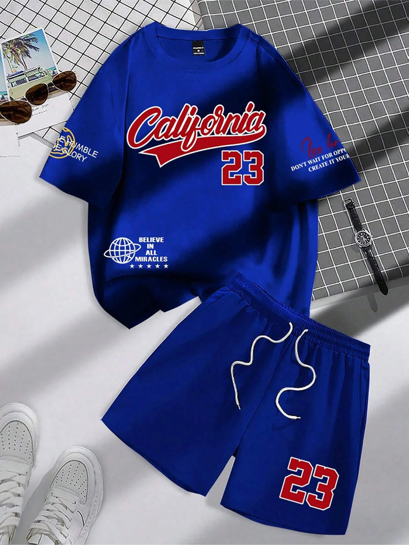 Men’s Fashion Summer 2-Piece – Personalized Print Tee & Shorts