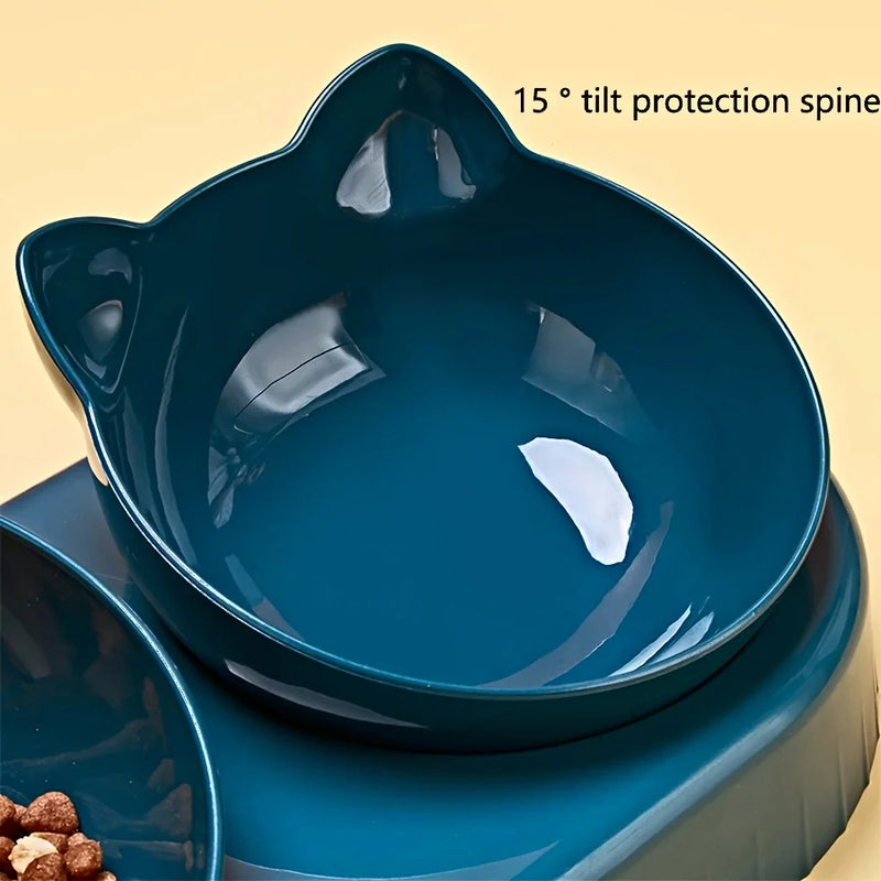 3-in-1 Tilted Pet Bowls – Food & Water Set with Neck Protection Design
