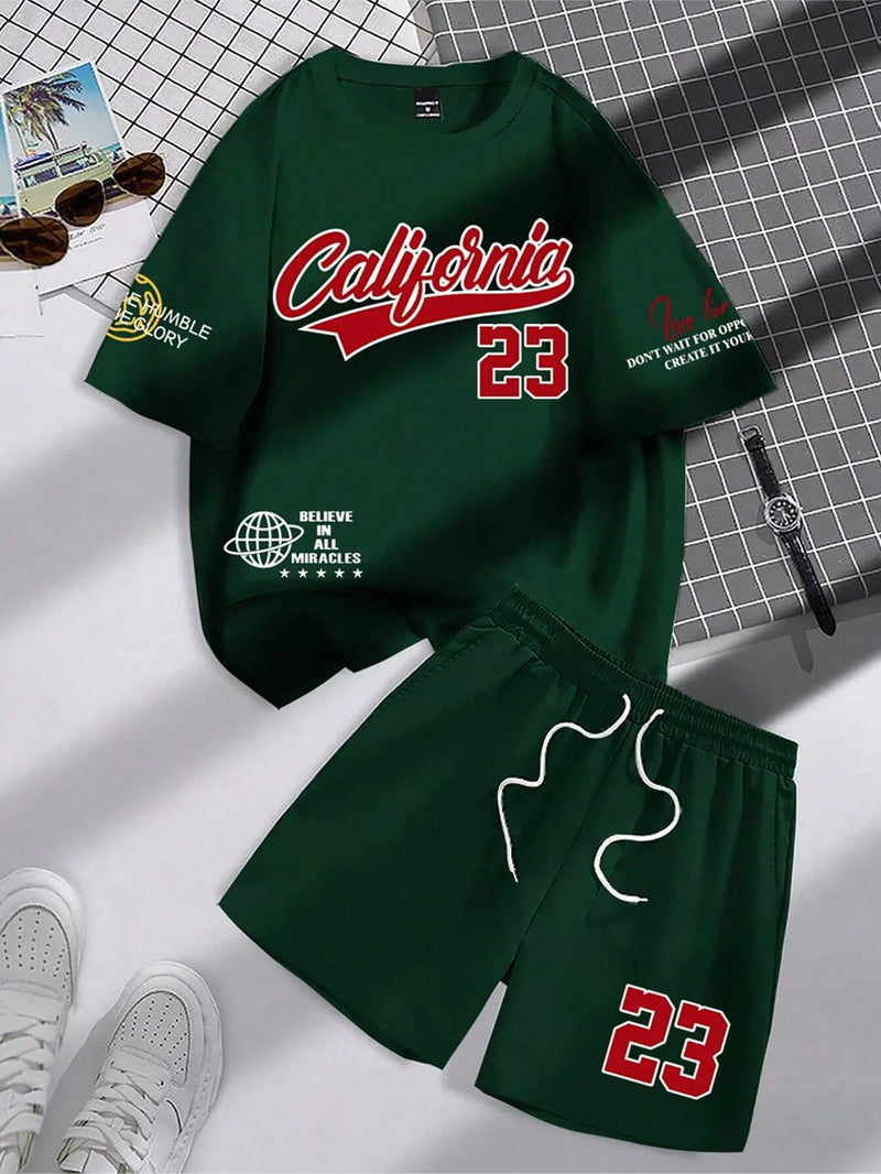 Men’s Fashion Summer 2-Piece – Personalized Print Tee & Shorts