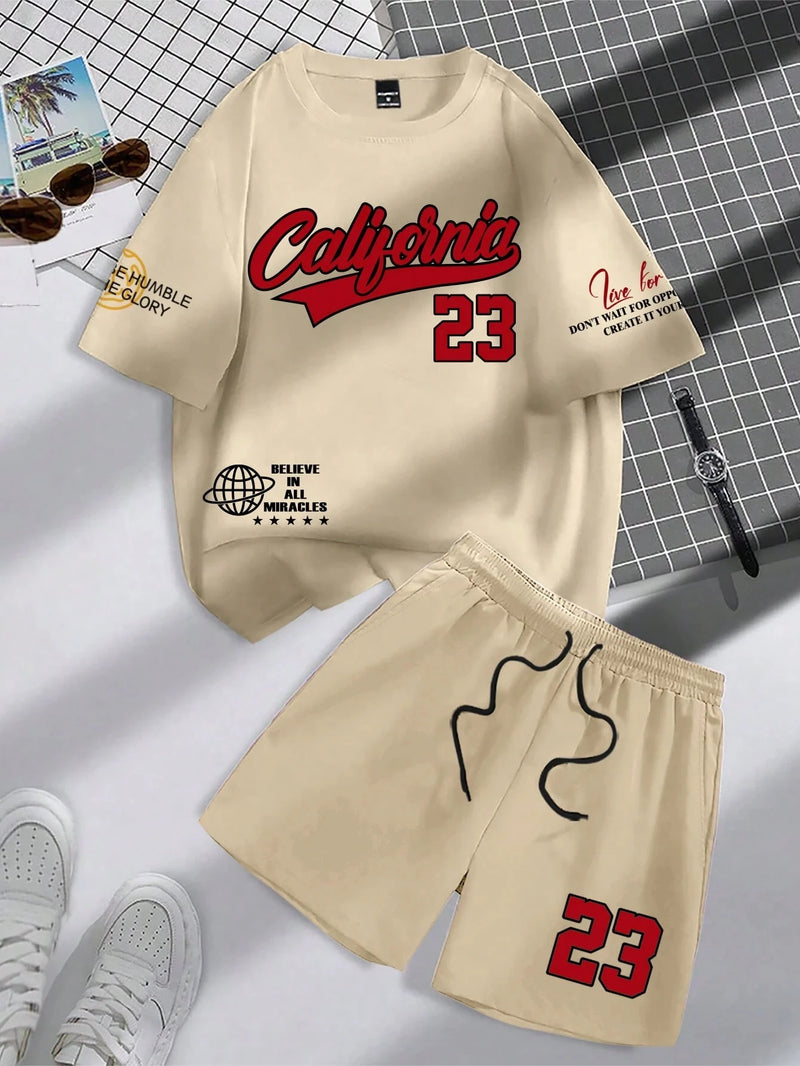 Men’s Fashion Summer 2-Piece – Personalized Print Tee & Shorts