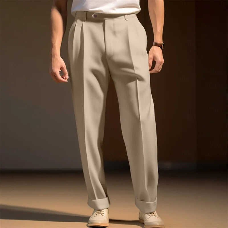 Men’s Formal Trousers – Hemmed Bottoms, Solid Color