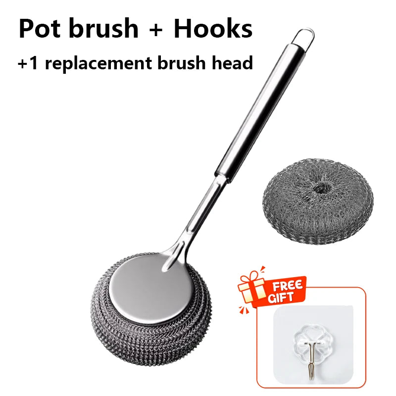 Steel Wool Pot Brush – Kitchen Cleaning & Dish Scrubber