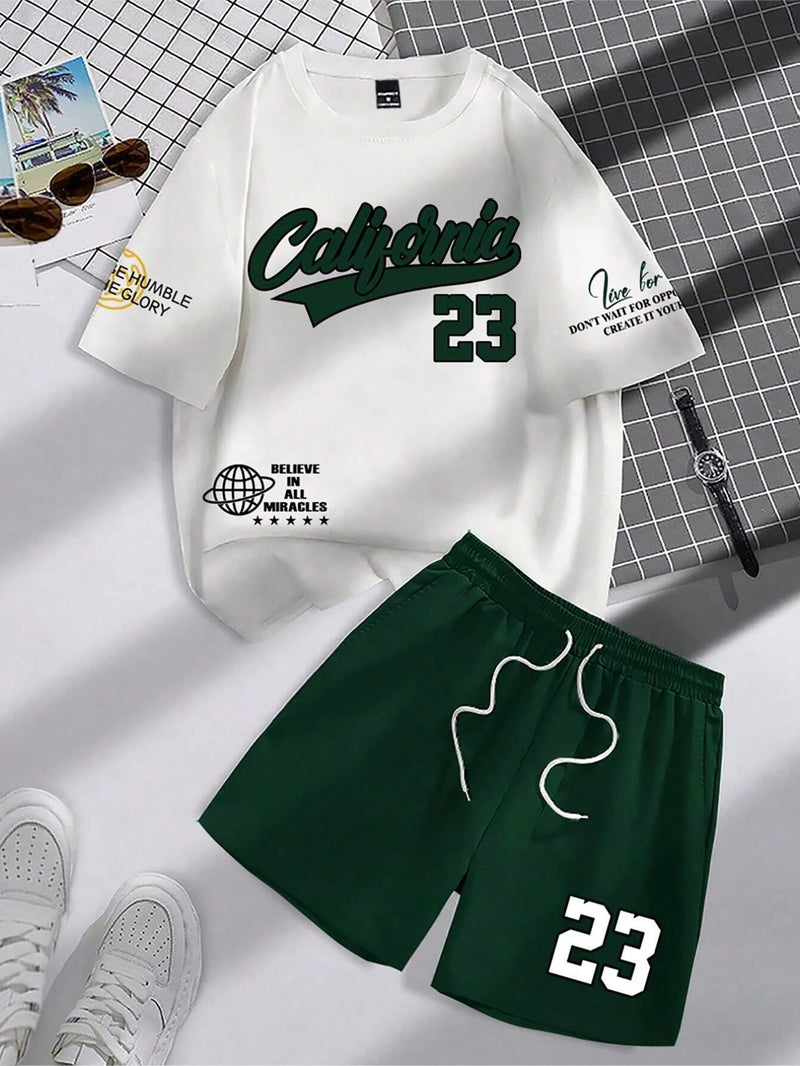 Men’s Fashion Summer 2-Piece – Personalized Print Tee & Shorts