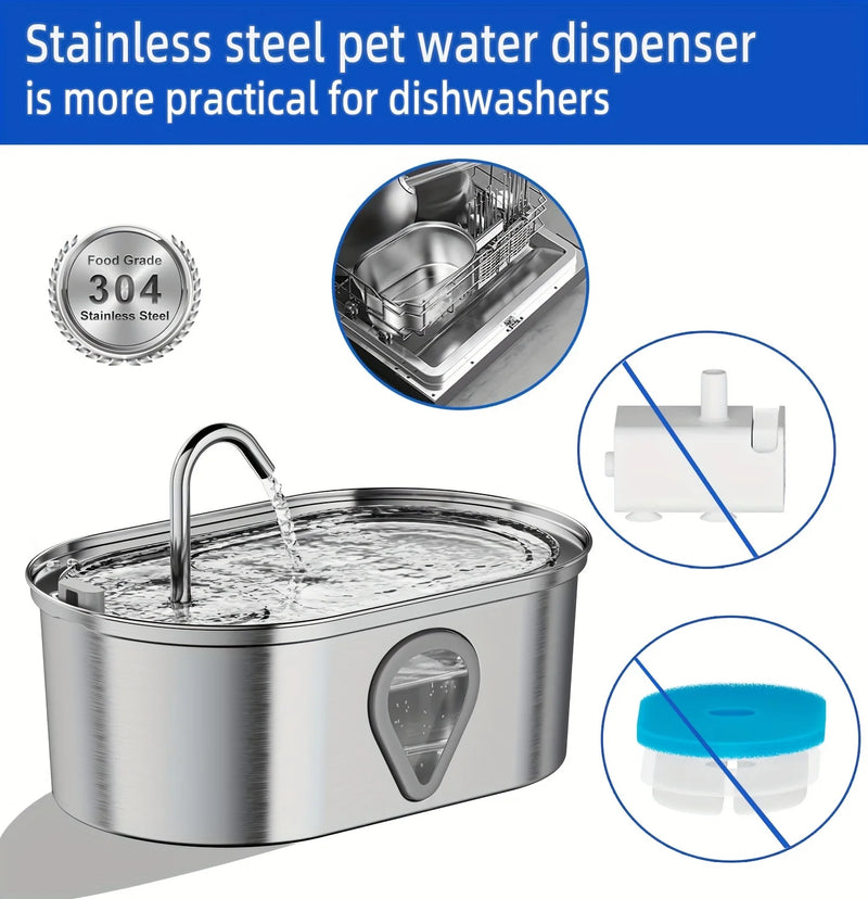 Automatic Cat Water Fountain – 3.5L Stainless Steel with LED