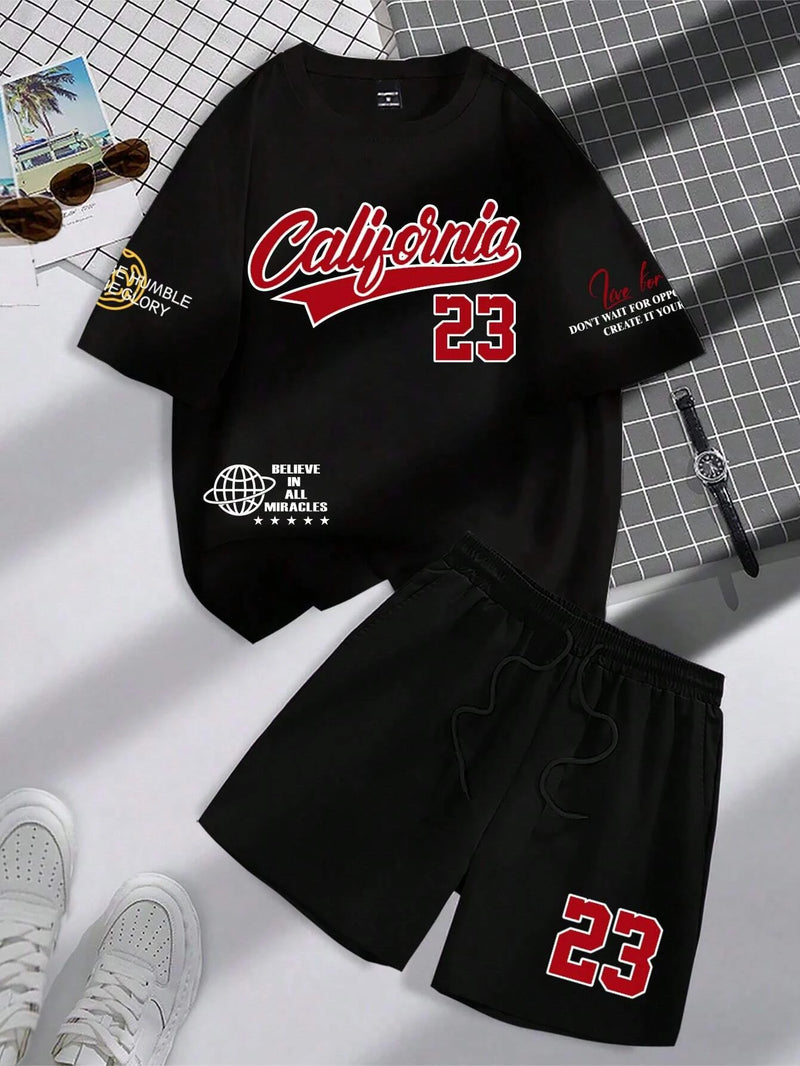 Men’s Fashion Summer 2-Piece – Personalized Print Tee & Shorts