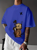 Men’s Summer Graphic Tee – Robot & Cupcake Design, Loose Fit