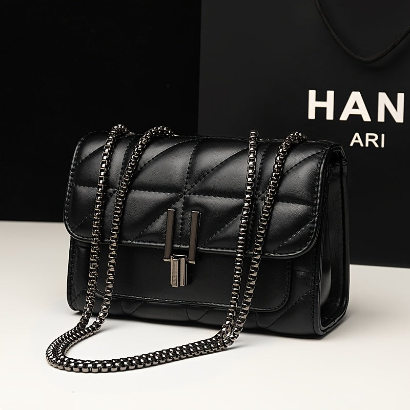 Elegant Black Chain Shoulder Bag – Faux Leather Luxury Style