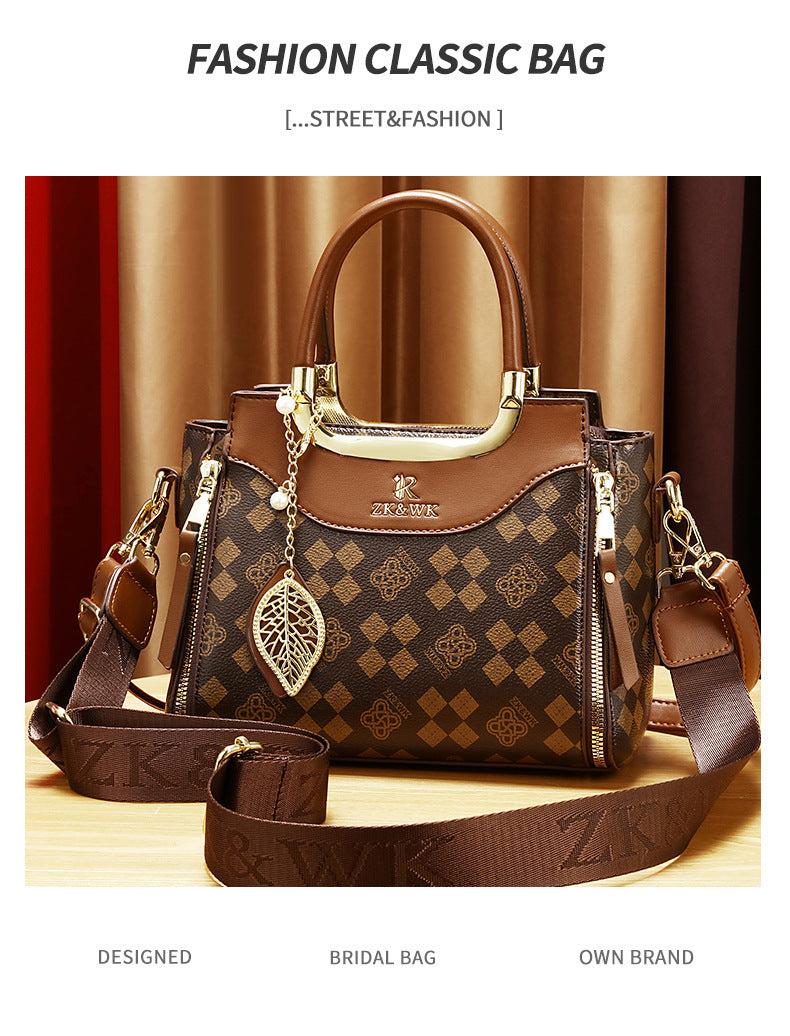 Elegant Women’s Handbag – Brown & Black with Gold Details