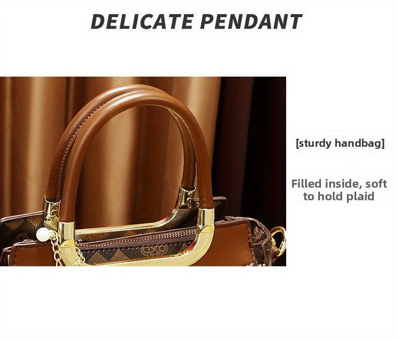 Elegant Women’s Handbag – Brown & Black with Gold Details
