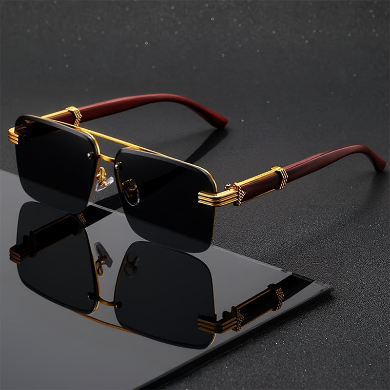 Men’s Semi-Rimless Wood Grain Glasses – Elegant & Lightweight