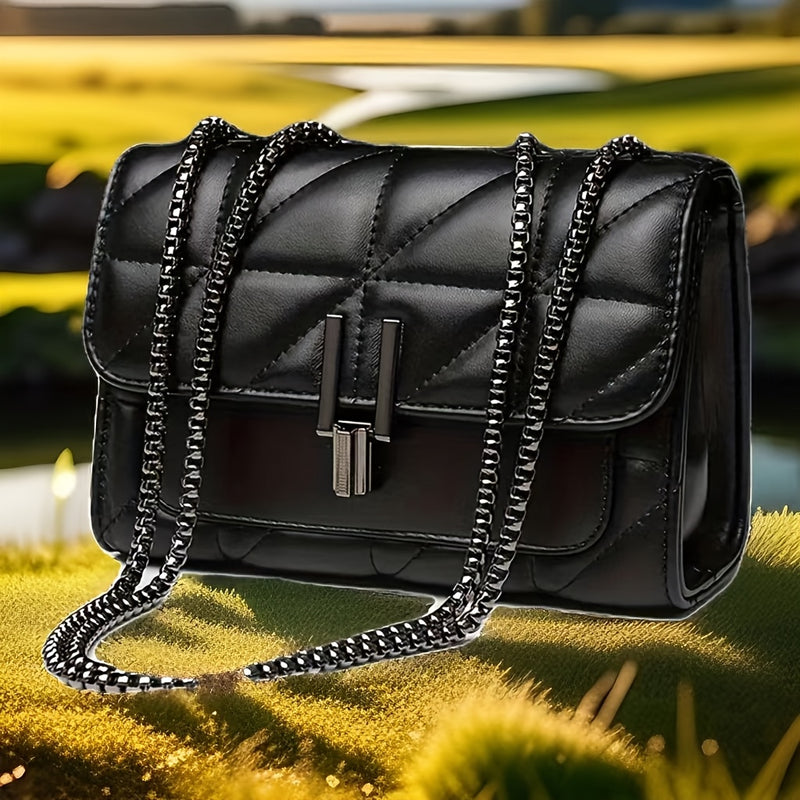 Elegant Black Chain Shoulder Bag – Faux Leather Luxury Style
