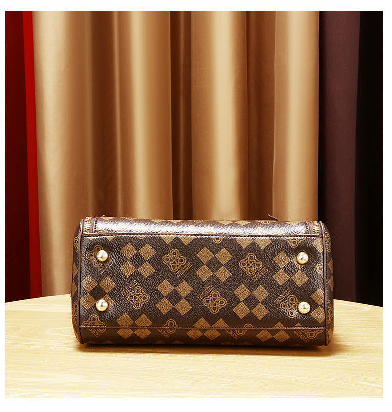 Elegant Women’s Handbag – Brown & Black with Gold Details