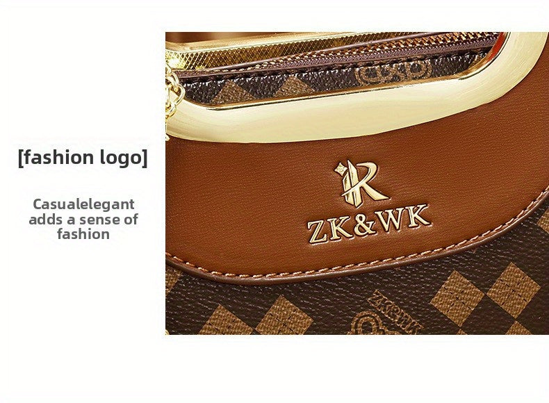 Elegant Women’s Handbag – Brown & Black with Gold Details