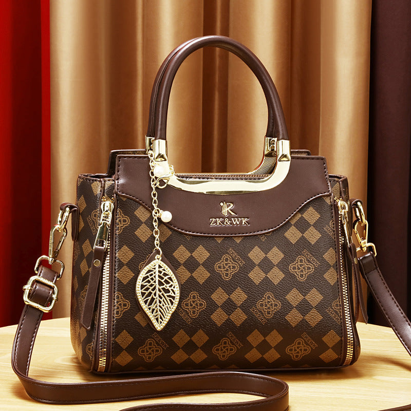 Elegant Women’s Handbag – Brown & Black with Gold Details