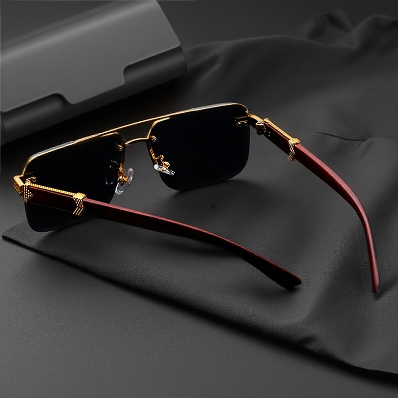 Men’s Semi-Rimless Wood Grain Glasses – Elegant & Lightweight